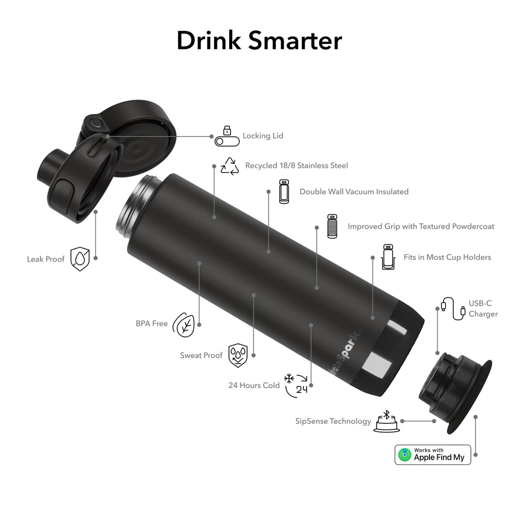 HidrateSpark PRO Smart Water Bottle with Chug Lid, 21 oz Full Color - Black - Detail