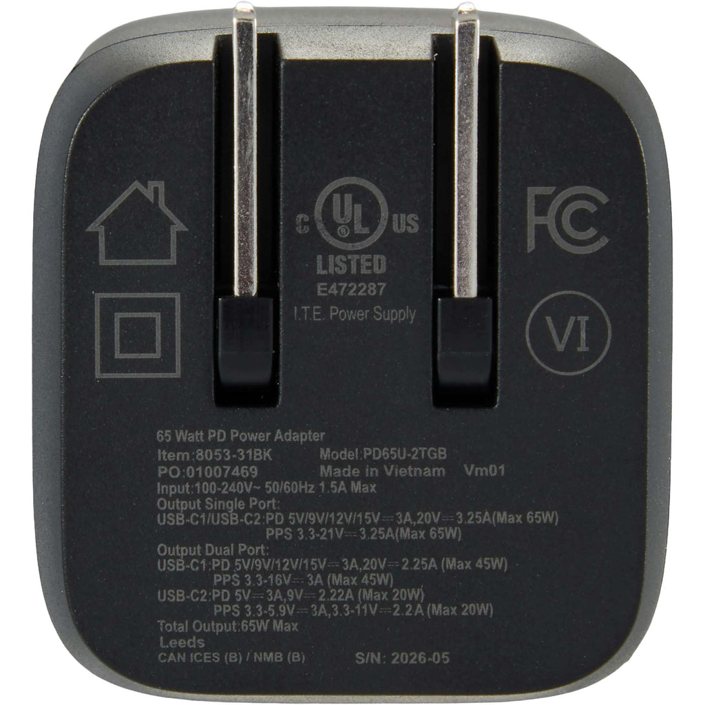 High Sierra 65W Wall Charger and Cable Kit Transfer - Black - Back 2