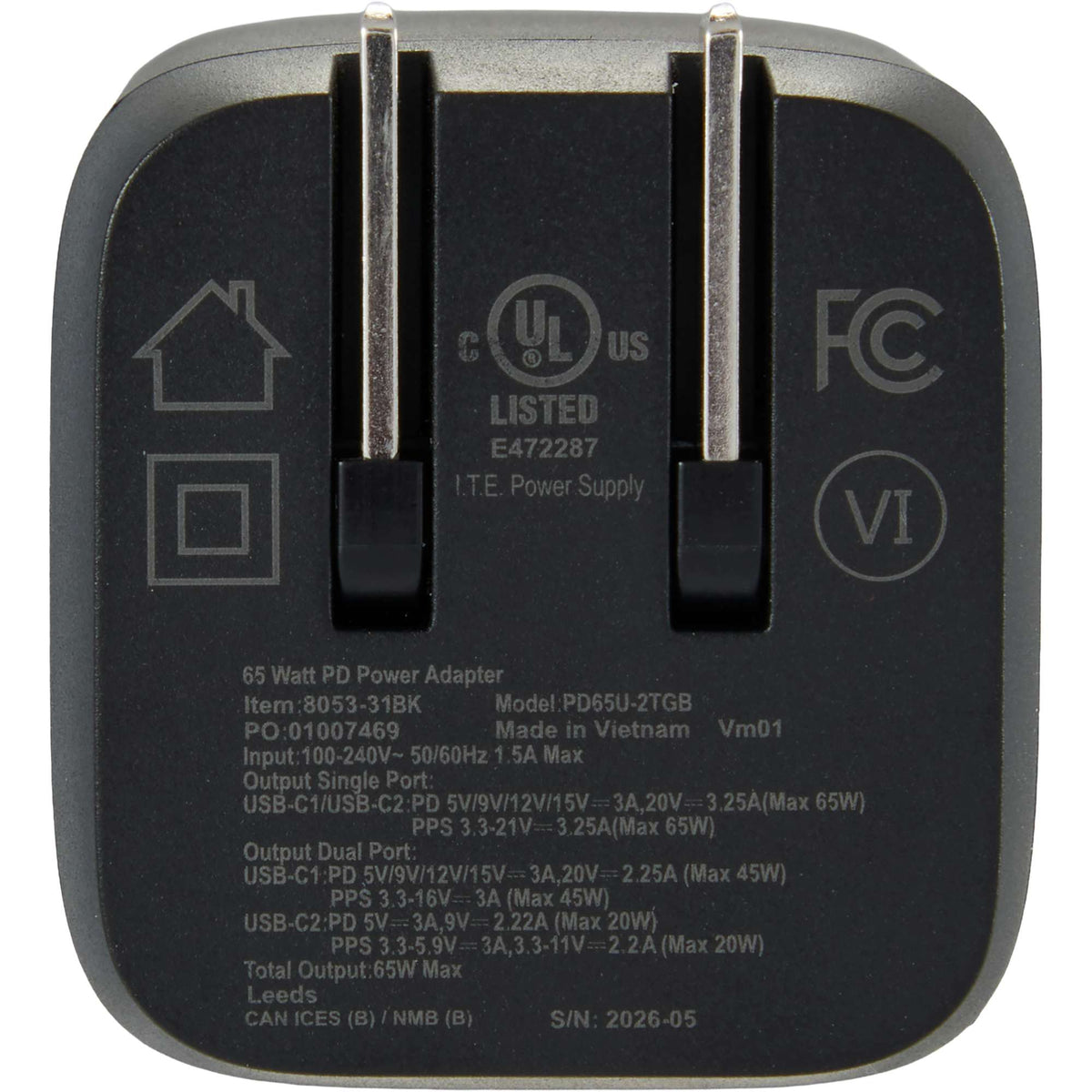 High Sierra 65W Wall Charger and Cable Kit Transfer - Black - Back 2