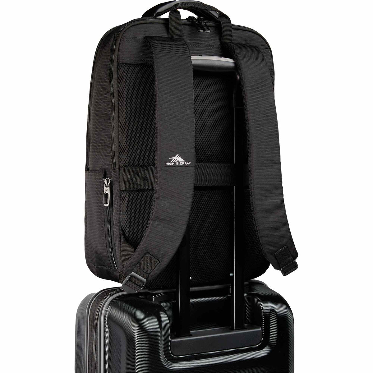 High Sierra Armagh Backpack in Recycled Polyester Transfer - Black - Trolley