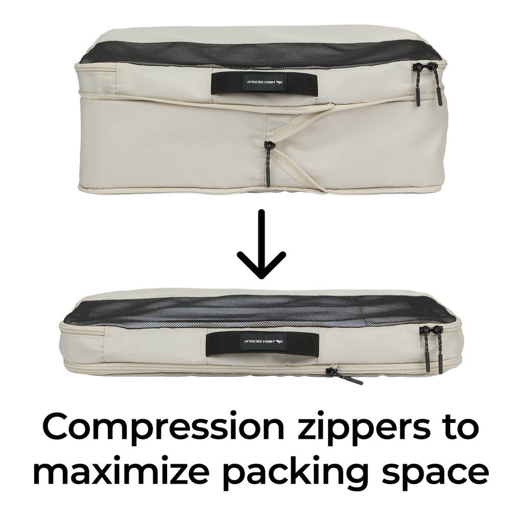 High Sierra Courier Compression Packing Cubes, Set of 3 Embroidery - Limestone Grey - Compression Detail
