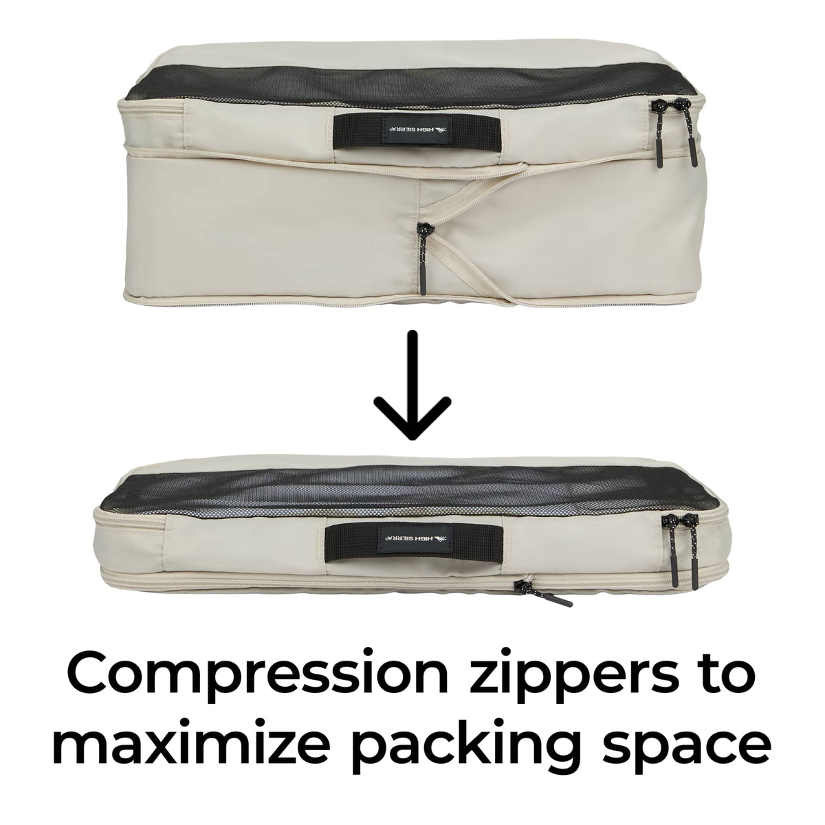 High Sierra Courier Compression Packing Cubes, Set of 3 Embroidery - Limestone Grey - Compression Detail