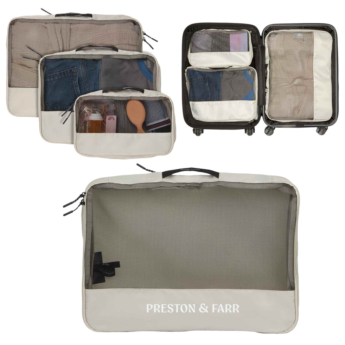 High Sierra Courier Compression Packing Cubes, Set of 3 Transfer - Limestone Grey - Front