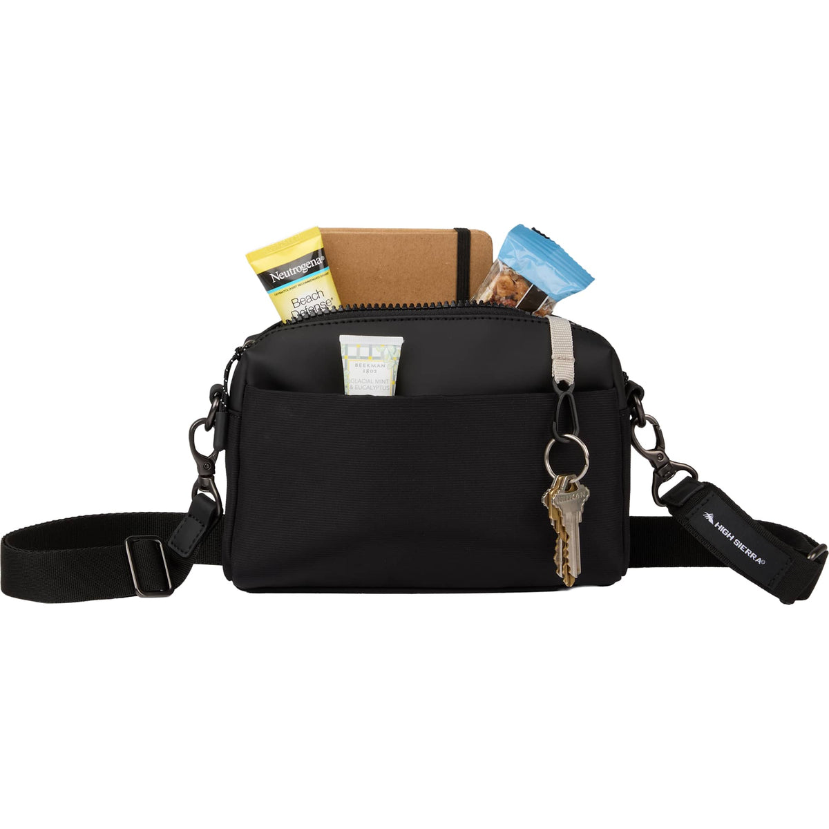 High Sierra Courier Crossbody Bag in Recycled Polyester Transfer - Black - Propped 2