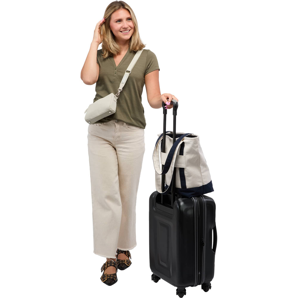 High Sierra Courier Crossbody Bag in Recycled Polyester Transfer - Limestone Grey - On Model 8
