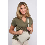 High Sierra Courier Crossbody Bag in Recycled Polyester Transfer - Limestone Grey - On Model