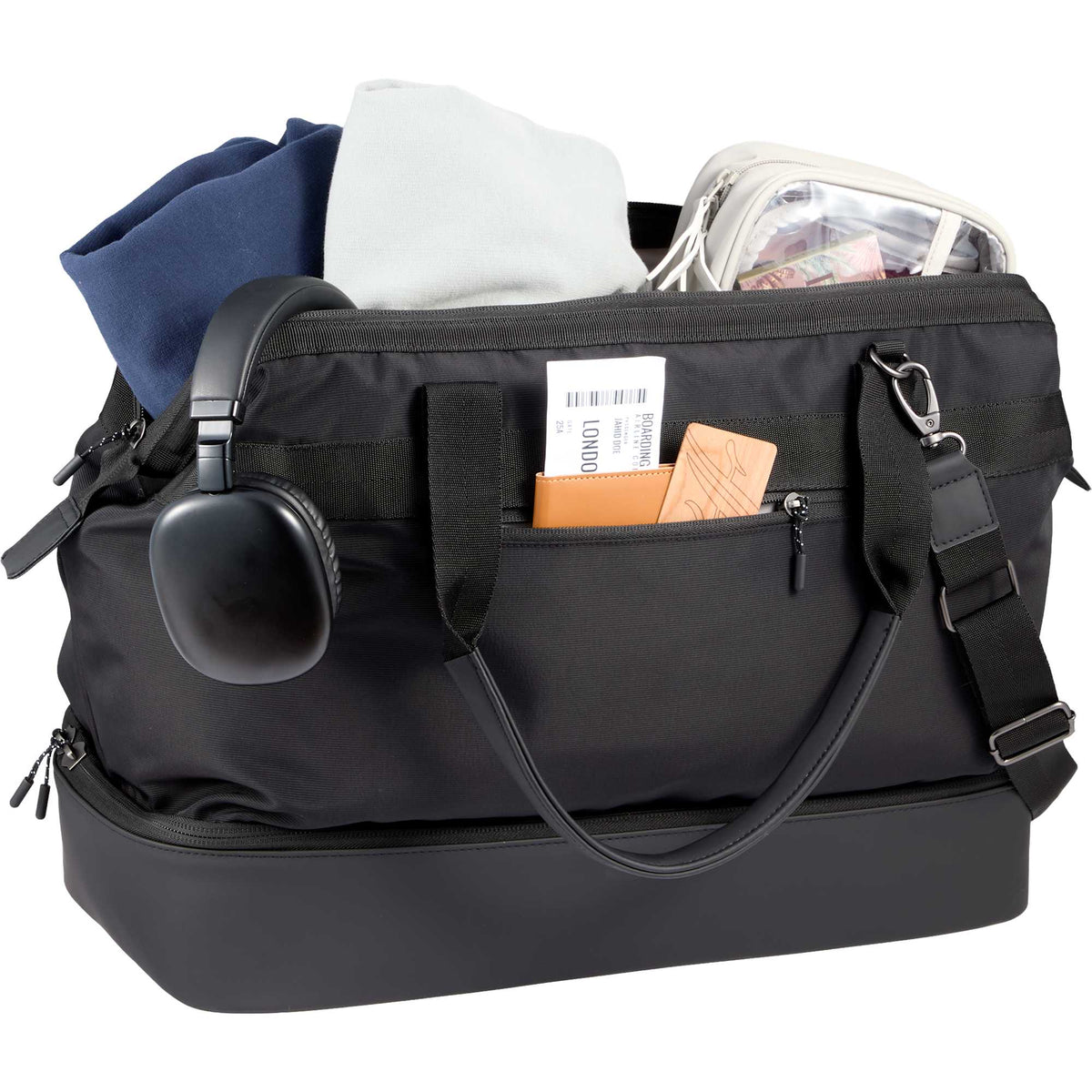 High Sierra Courier Duffel Bag with Drop Bottom Embroidery - Black - Detail