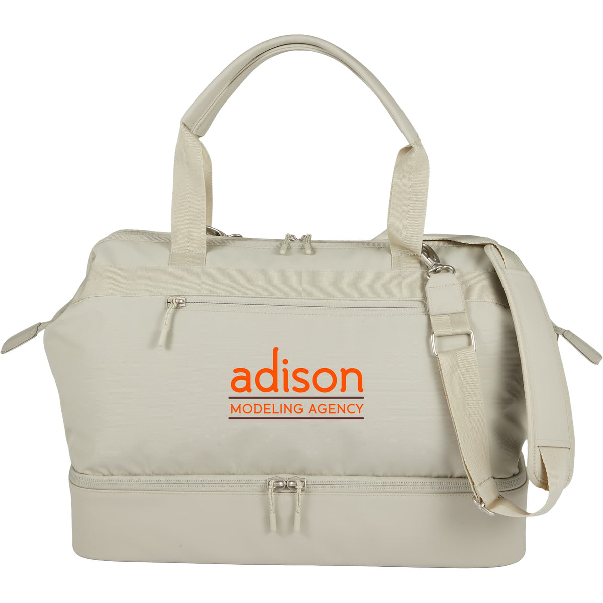 High Sierra Courier Duffel Bag with Drop Bottom Embroidery - Limestone Grey - Front