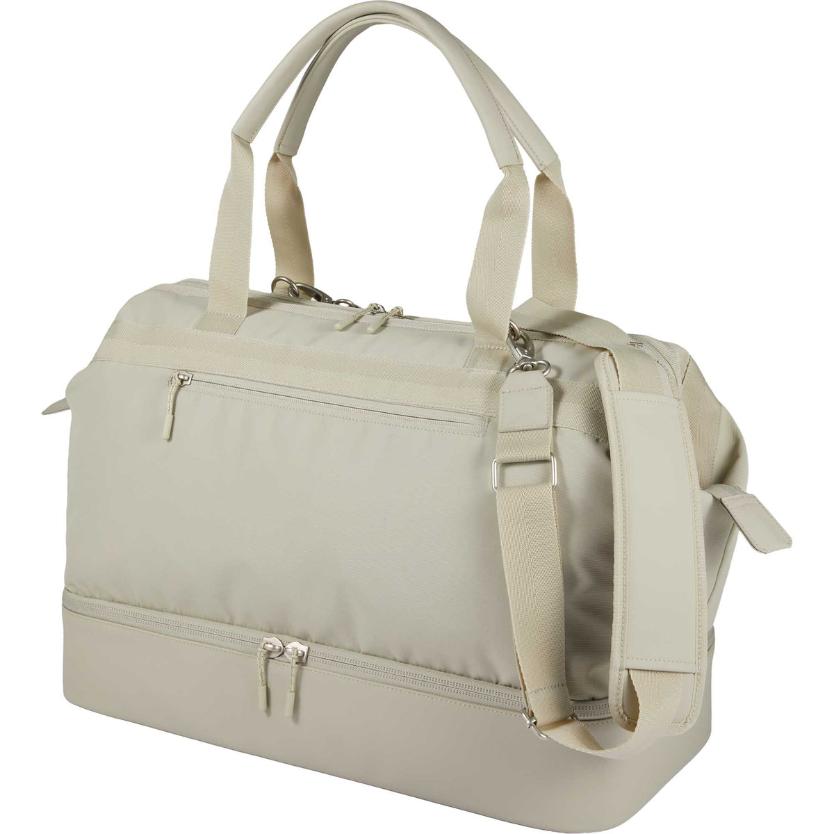 High Sierra Courier Duffel Bag with Drop Bottom Embroidery - Limestone Grey - Left Angle