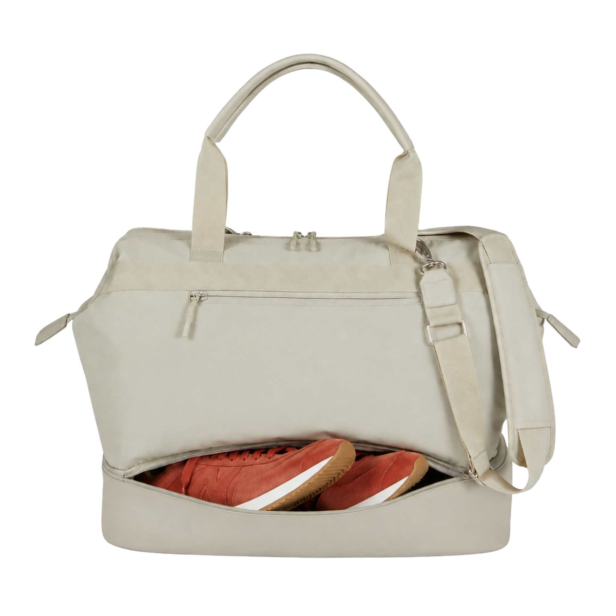 High Sierra Courier Duffel Bag with Drop Bottom Transfer - Limestone Grey - Detail