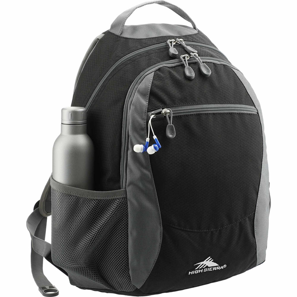 High Sierra Curve Backpack with Organizer Embroidery - Black - Propped 3