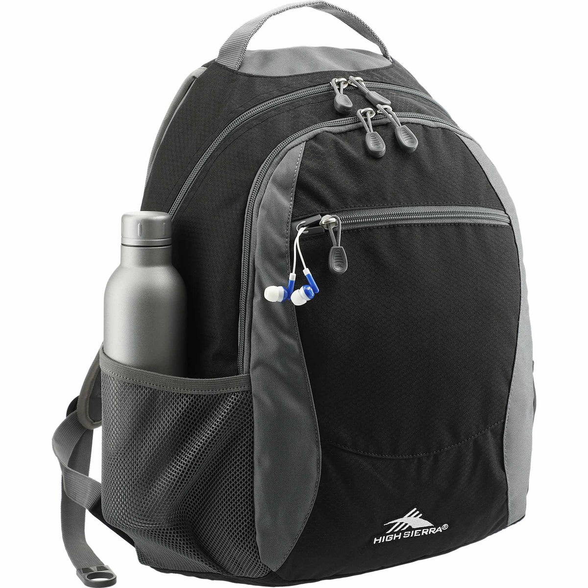 High Sierra Curve Backpack with Organizer Embroidery - Black - Propped 3