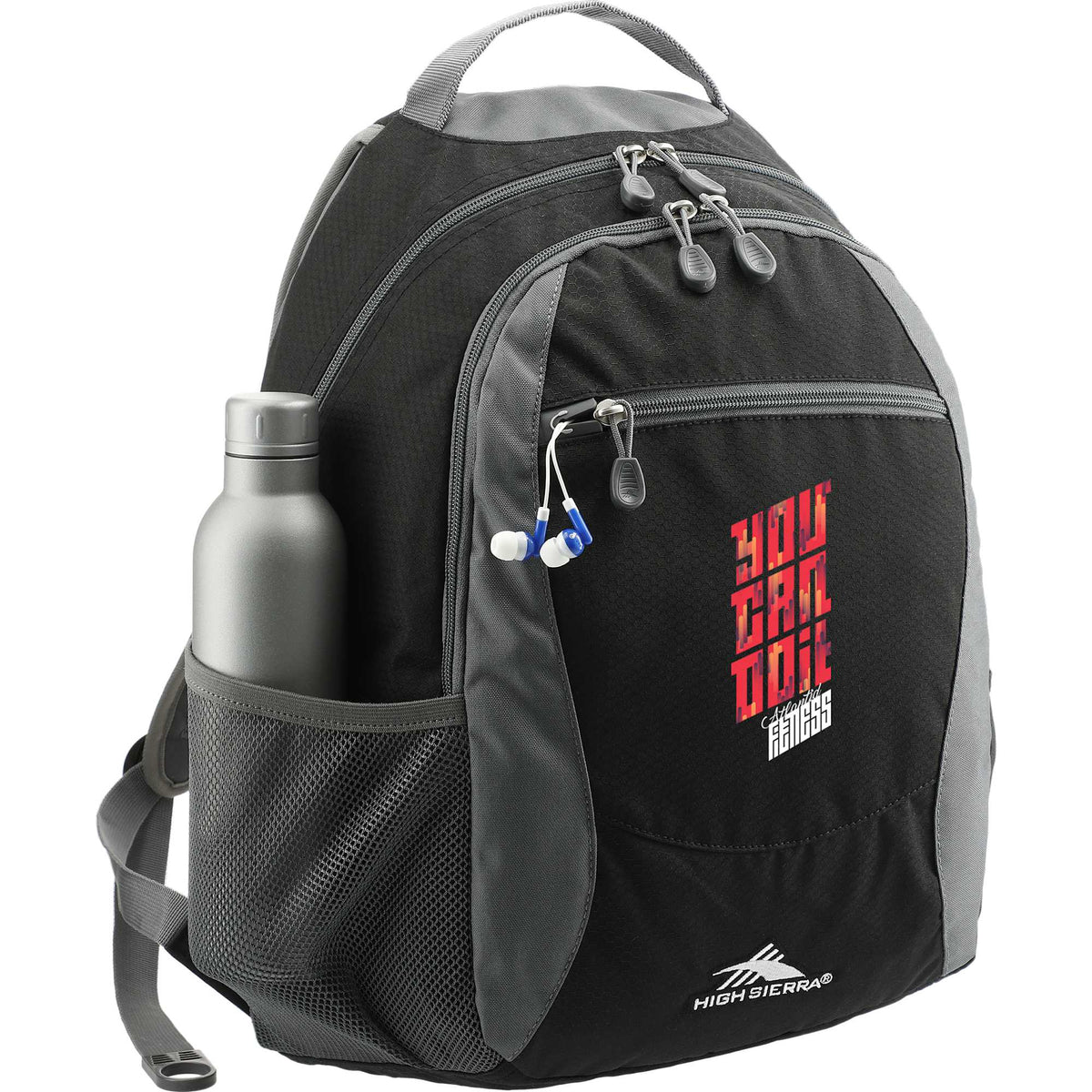High Sierra Curve Backpack with Organizer Embroidery - Black - Propped
