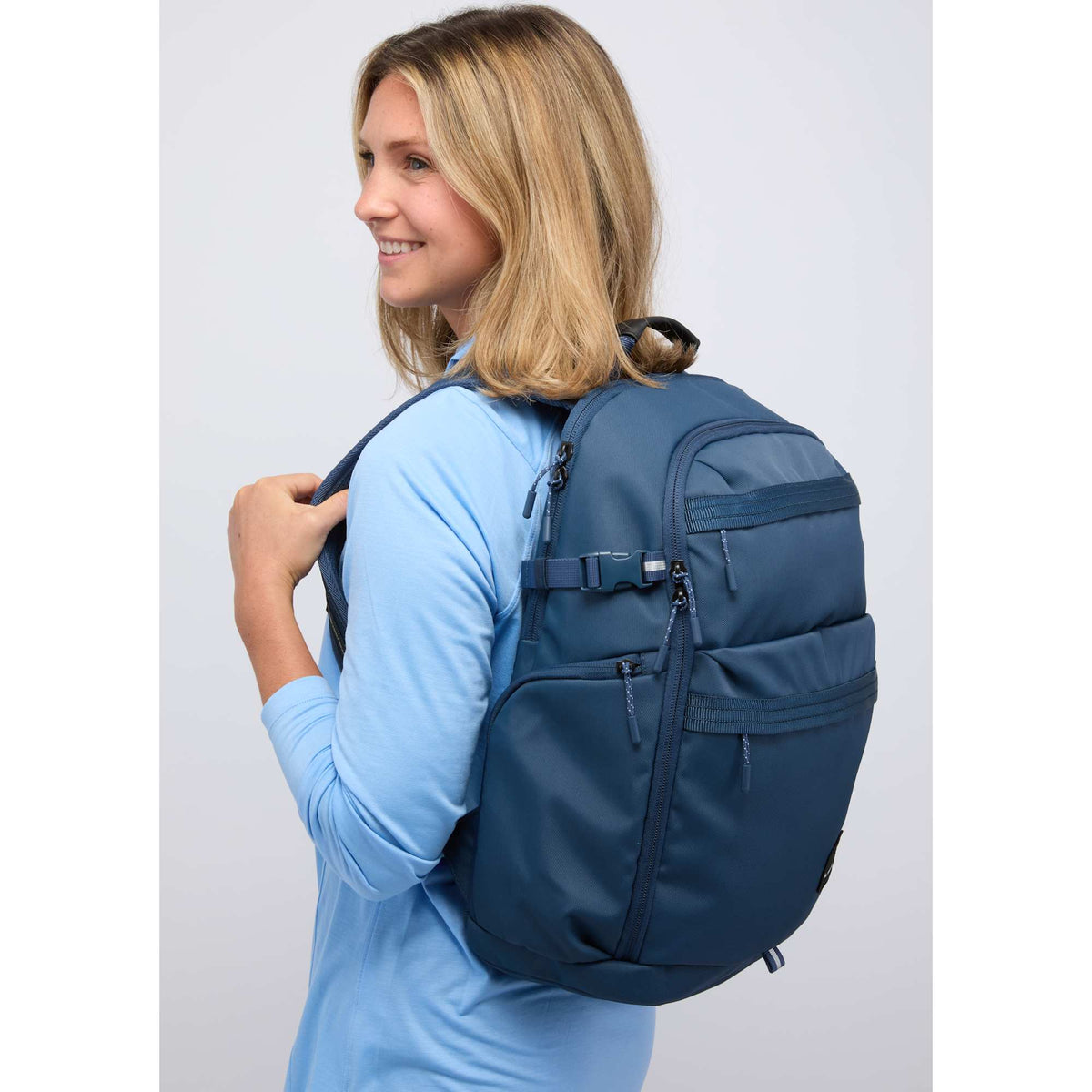 High Sierra Daily Pro Laptop Backpack, 15 Inch Transfer - Navy - On Model