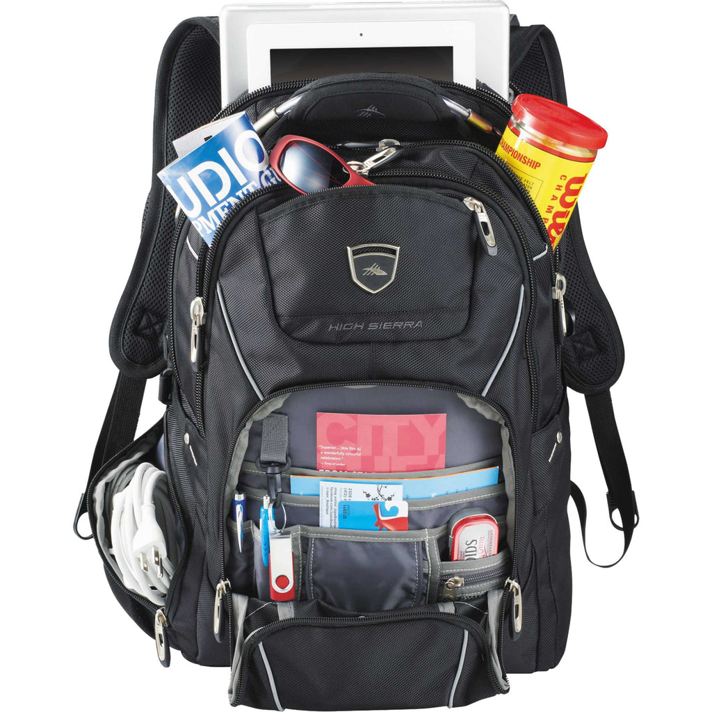 High Sierra Elite Fly-By Laptop Backpack, 17 Inch Embroidery - Black - Front 3