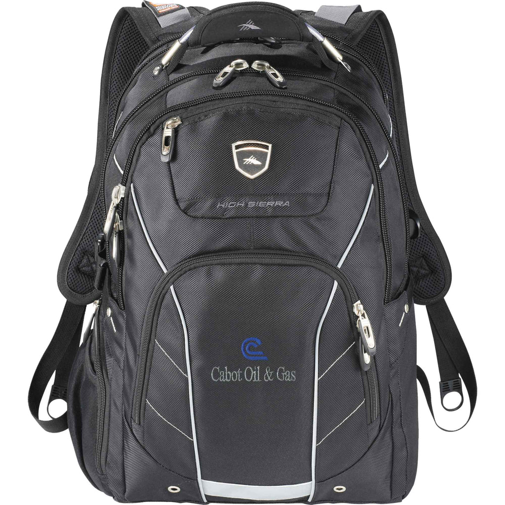 High Sierra Elite Fly-By Laptop Backpack, 17 Inch Embroidery - Black - Front