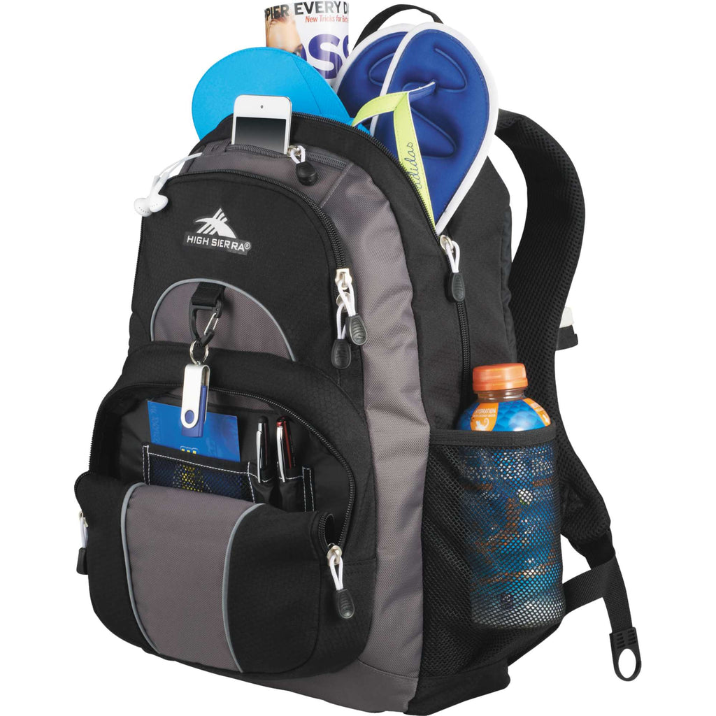 High Sierra Enzo Backpack with Three Compartments Embroidery - Black - Photo