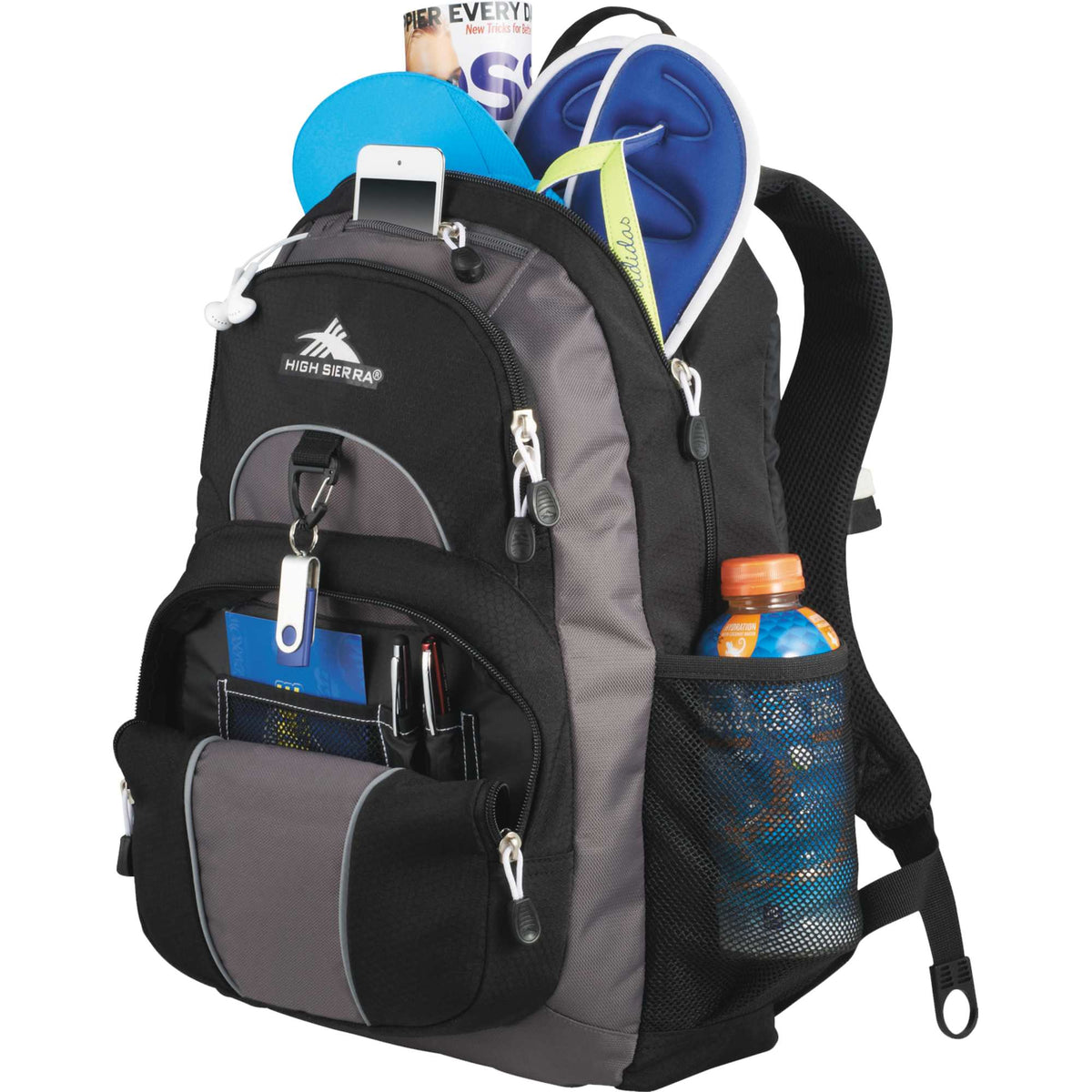 High Sierra Enzo Backpack with Three Compartments Embroidery - Black - Photo
