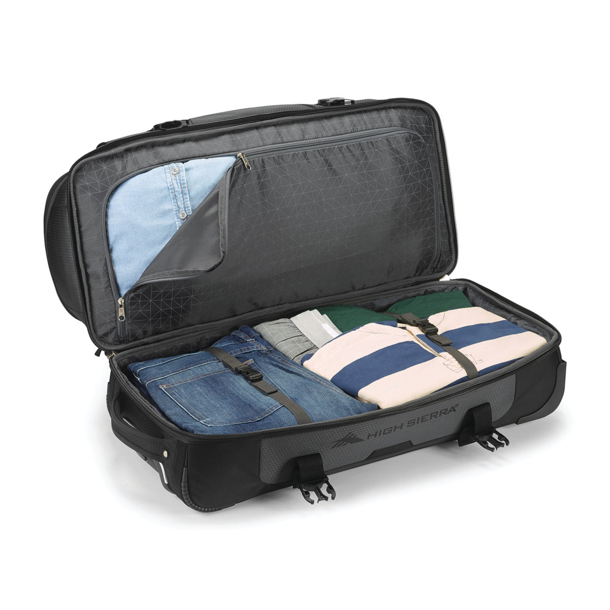 High Sierra Fairlead Drop Bottom Wheeled Duffel, 34 Inches Embroidery - Mercury/Black - View 8