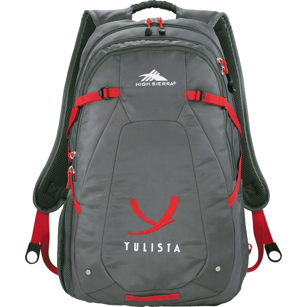 High Sierra Fallout Laptop Backpack, 17 Inch Embroidery - Gray - Front