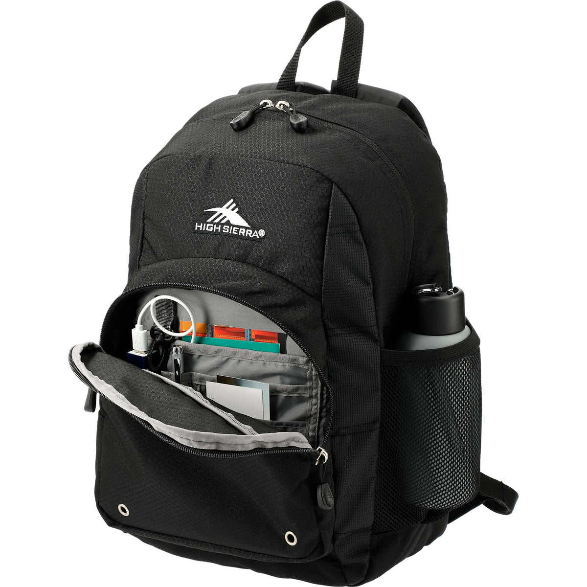 High Sierra Impact Backpack in Duralite Embroidery - Black - Left Angle
