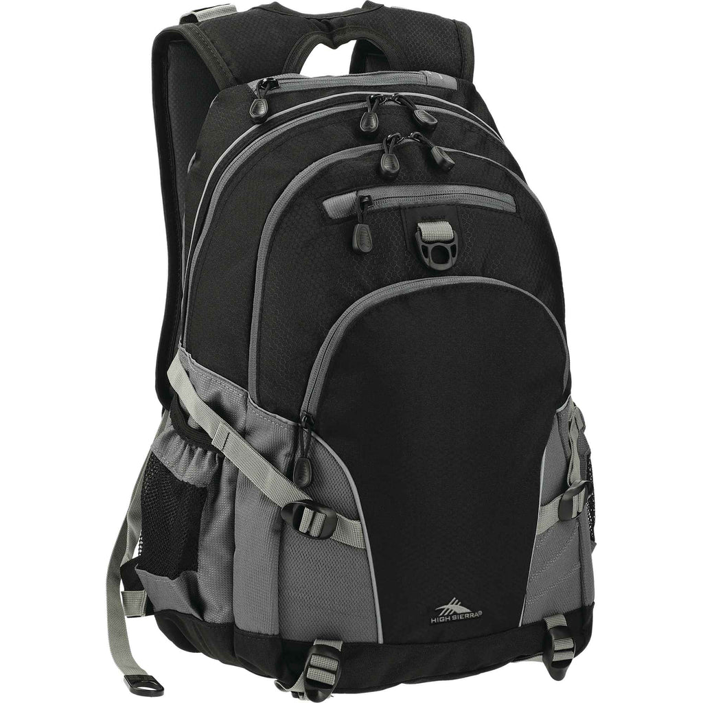 High Sierra Loop Backpack with Waist Belt Embroidery - Black - Right Angle 2