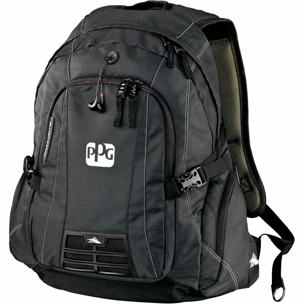 High Sierra Magnum Laptop Backpack with Headphone Port, 15 Inch Transfer - Black - Front