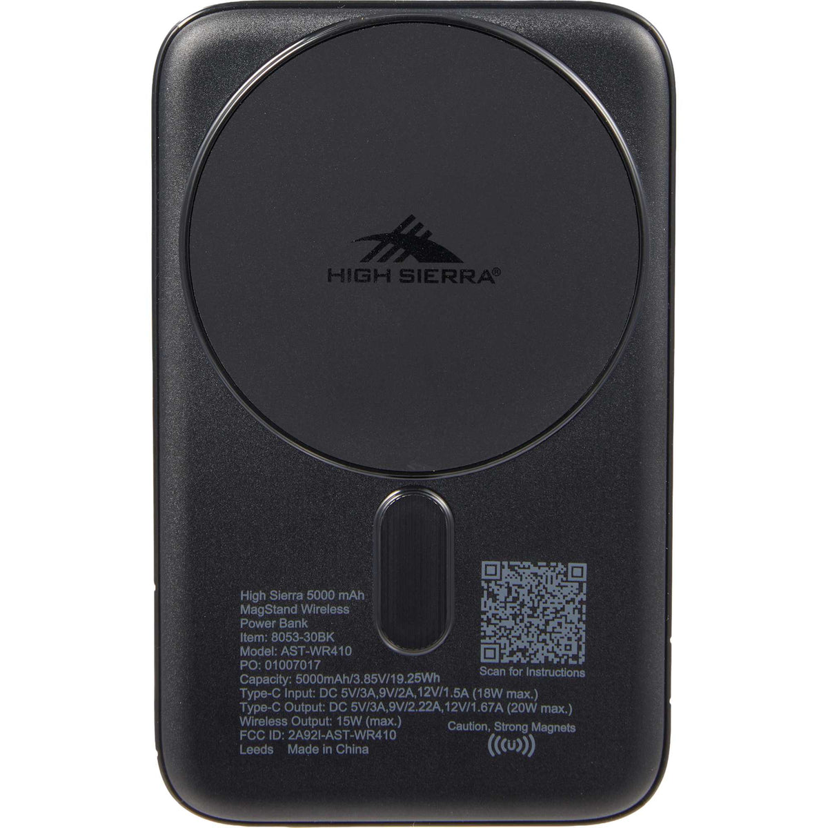 High Sierra MagStand Wireless Power Bank, 5,000 mAh - Black - Back