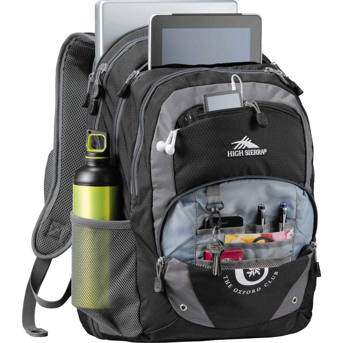 High Sierra Overtime Fly-By Laptop Backpack, 17 Inch Embroidery - Black - Photo