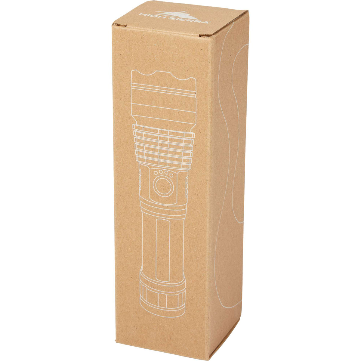 High Sierra Recycled Aluminum Zoom Flashlight, 200 Lumens Laser Engraving - Black - Packaging