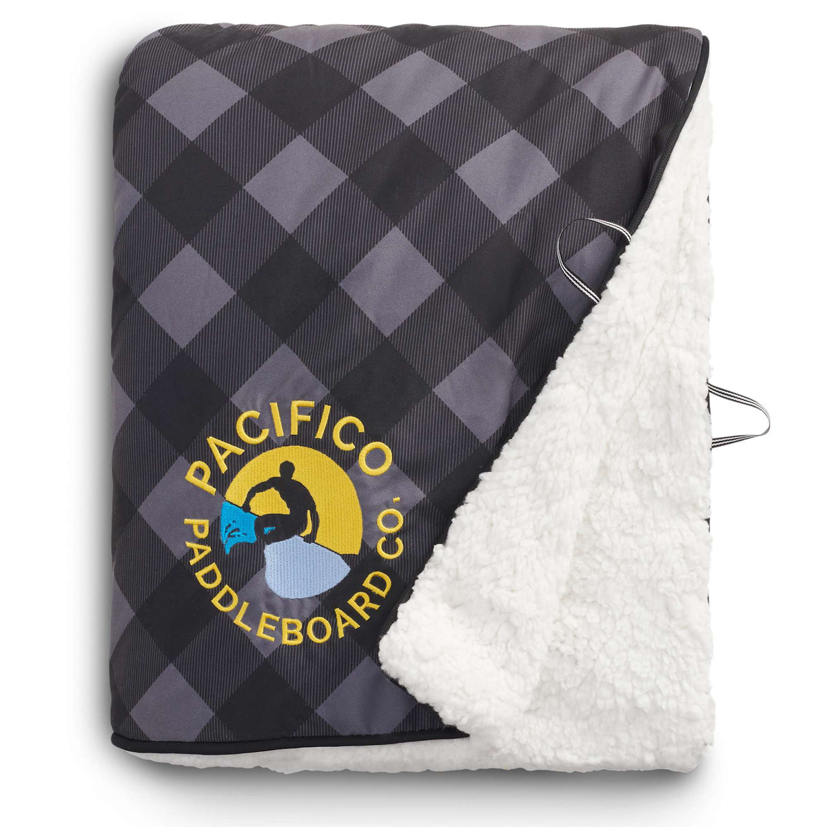 High Sierra Roll-Up Sherpa Blanket, Plaid Embroidery - Gray/Black - Front
