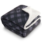 High Sierra Roll-Up Sherpa Blanket, Plaid Embroidery - Gray/Black - Left Angle 2