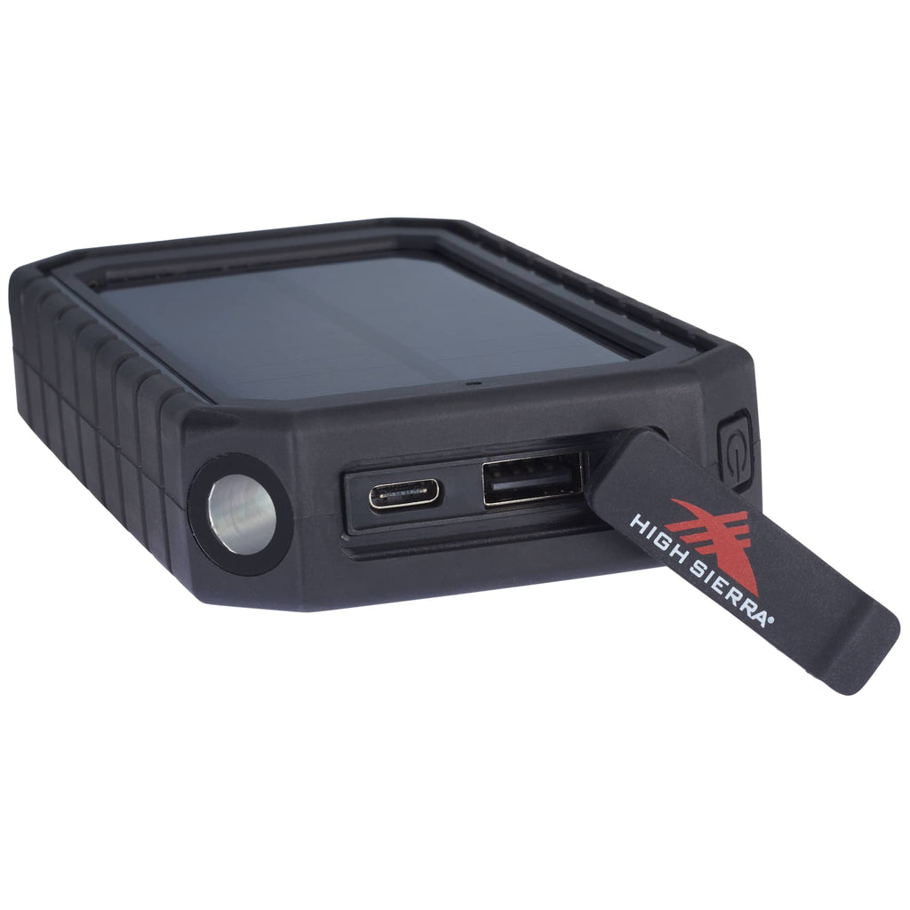 High Sierra Solar Wireless Power Bank with Carabiner, 10,000 mAh - Black - Front 4