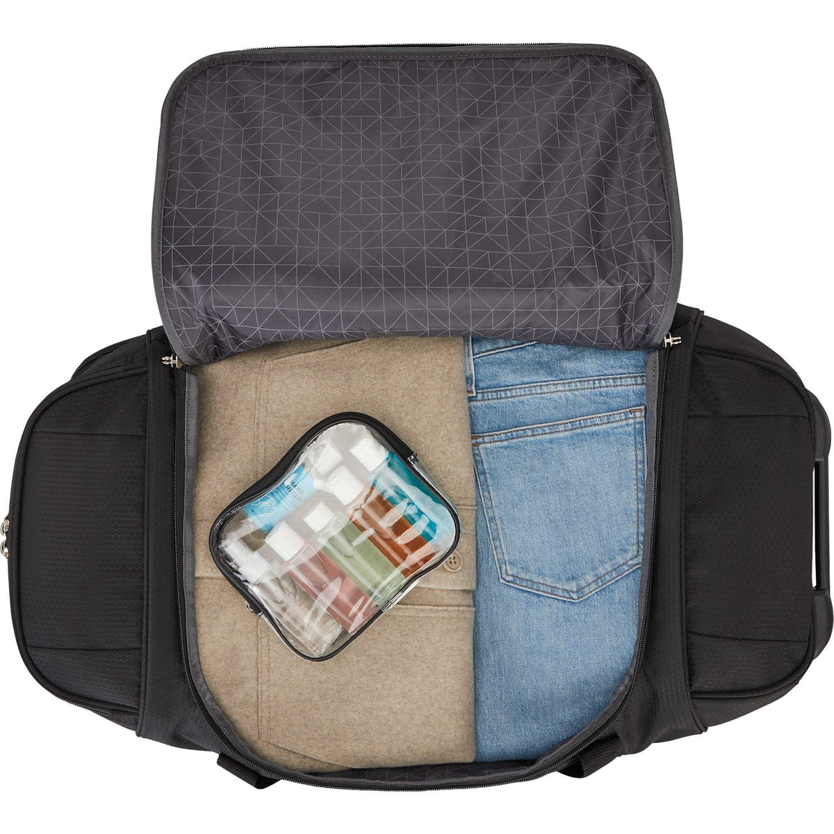High Sierra Stonecroft Rolling Duffel Bag, Medium 28 Inches Transfer - Black - Front Open 2