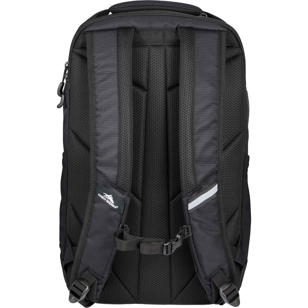 High Sierra Stoneway Recycled Laptop Backpack, 15 Inch Embroidery - Black - Back