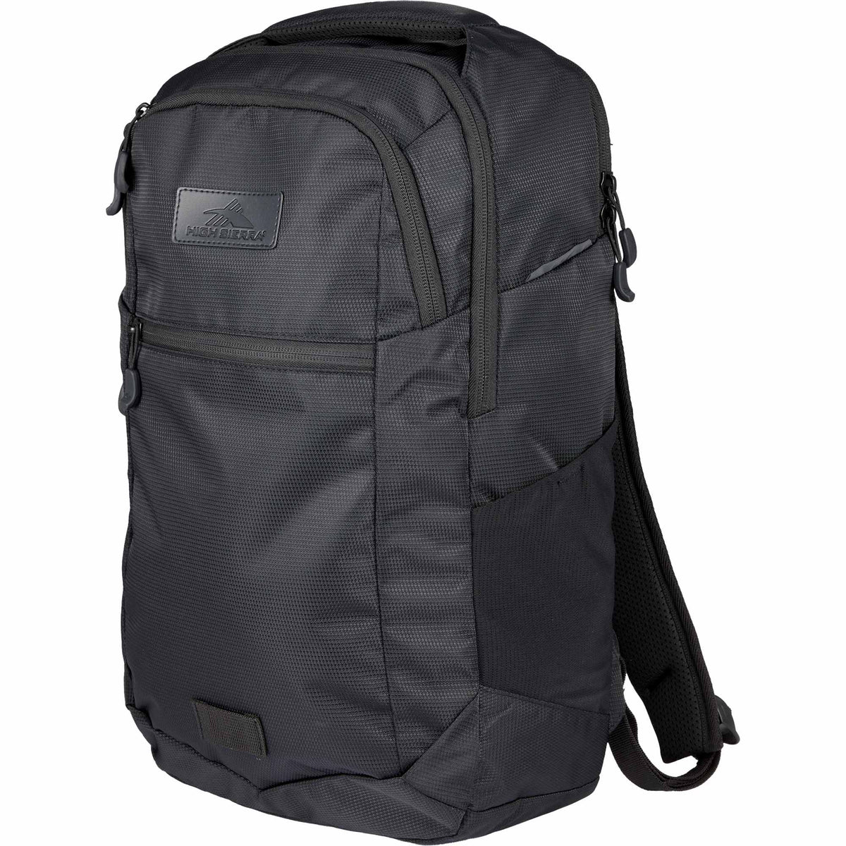 High Sierra Stoneway Recycled Laptop Backpack, 15 Inch Embroidery - Black - Left Angle