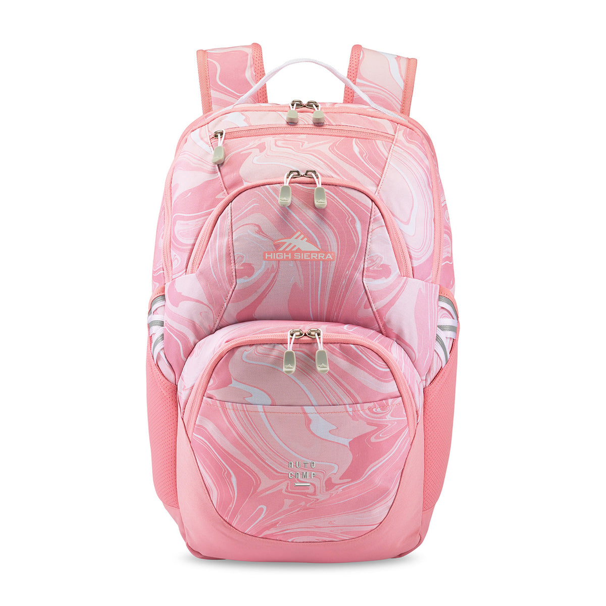 High Sierra Swoop SG Laptop Backpack with Cascading Pockets Embroidery - Pink Marble/Bubblegum Pink - View 1