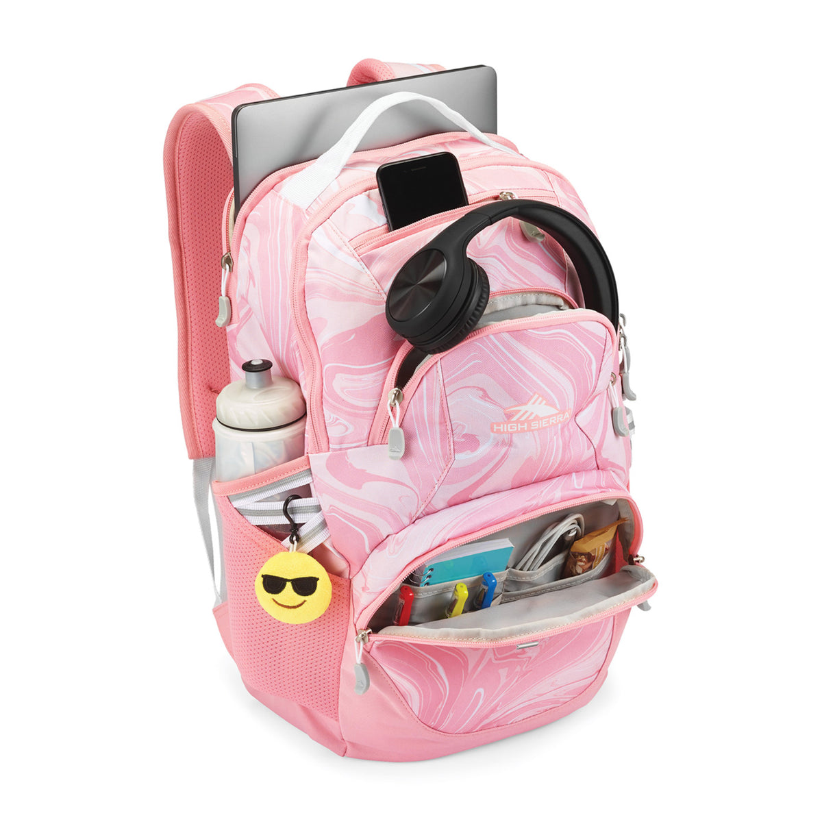 High Sierra Swoop SG Laptop Backpack with Cascading Pockets Embroidery - Pink Marble/Bubblegum Pink - View 3