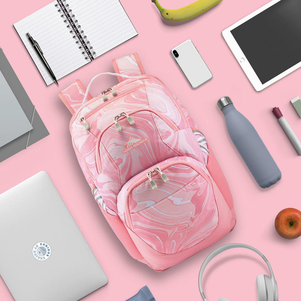 High Sierra Swoop SG Laptop Backpack with Cascading Pockets Transfer - Pink Marble/Bubblegum Pink - View 6