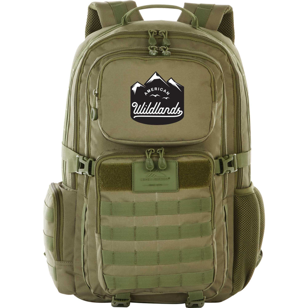 High Sierra Tactical Laptop Backpack, 15 Inch Embroidery - Olive - Front