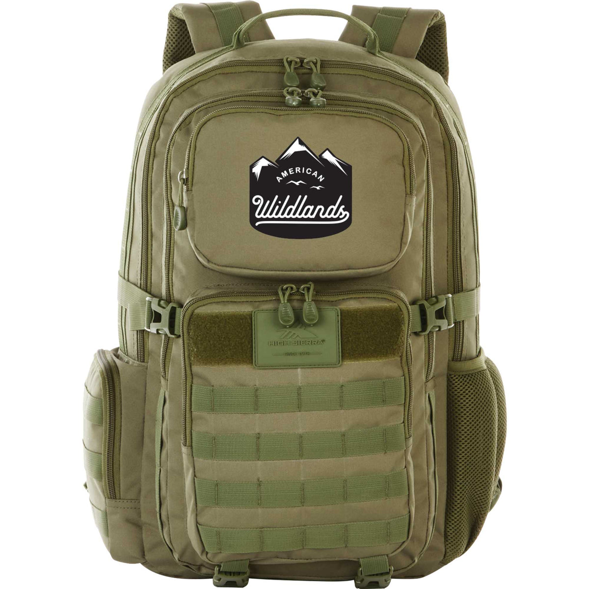 High Sierra Tactical Laptop Backpack, 15 Inch Embroidery - Olive - Front