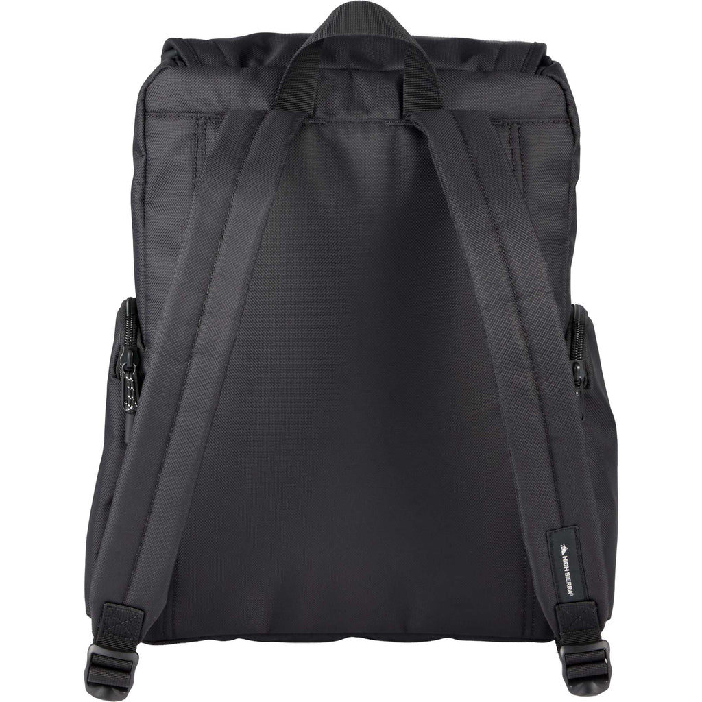 High Sierra Trekpoint Flap Backpack in Recycled Polyester Embroidery - Black - Back