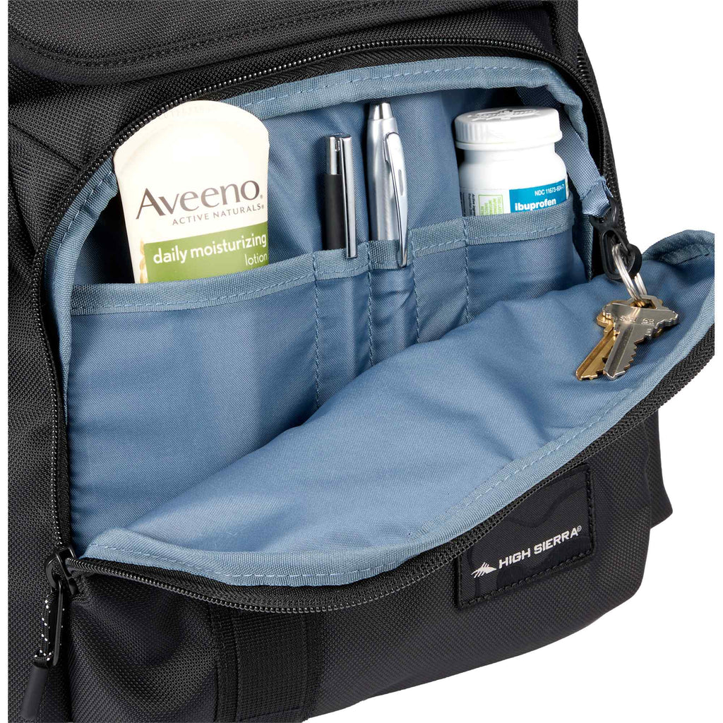 High Sierra Trekpoint Flap Backpack in Recycled Polyester Embroidery - Black - Detail 2