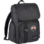 High Sierra Trekpoint Flap Backpack in Recycled Polyester Embroidery - Black - Front