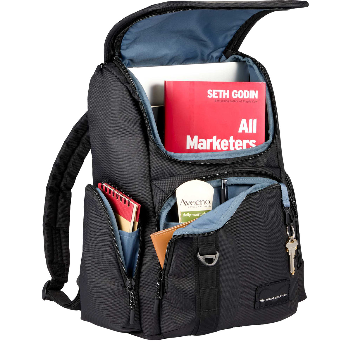 High Sierra Trekpoint Flap Backpack in Recycled Polyester Transfer - Black - Detail