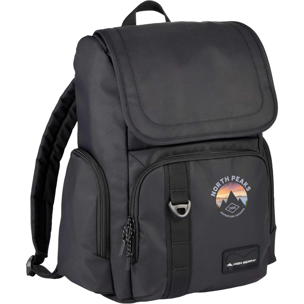 High Sierra Trekpoint Flap Backpack in Recycled Polyester Transfer - Black - Front