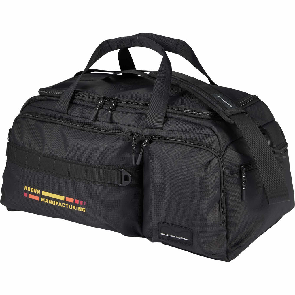 High Sierra Trekpoint Flap Duffel Bag in Recycled Polyester Transfer - Black - Left Angle