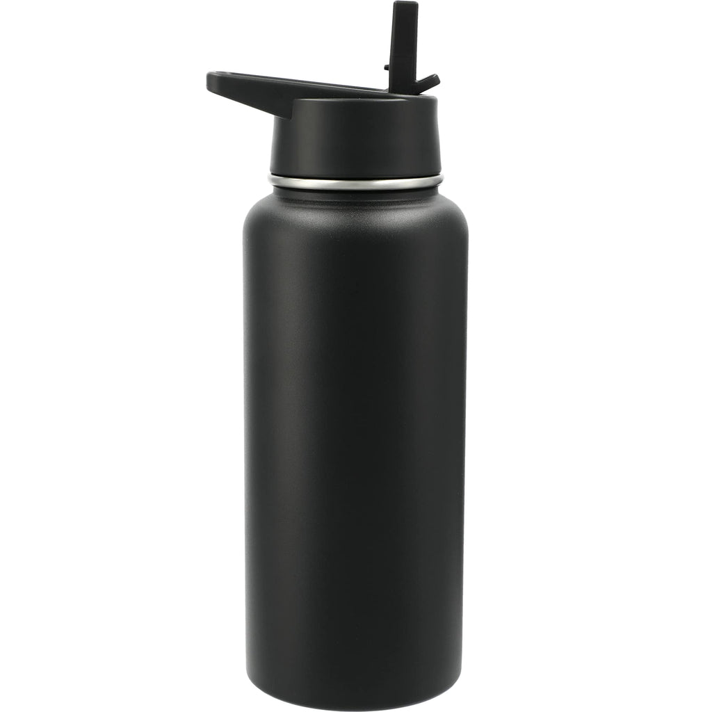 Highland Copper Insulated Bottle with Three Lids, 32 oz Laser Engraving - Black - Back
