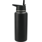 Highland Copper Insulated Bottle with Three Lids, 32 oz Laser Engraving - Black - Back