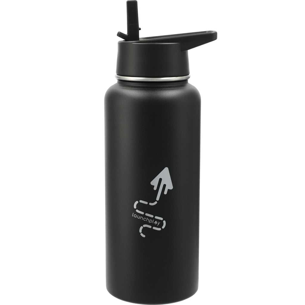 Highland Copper Insulated Bottle with Three Lids, 32 oz Laser Engraving - Black - Front